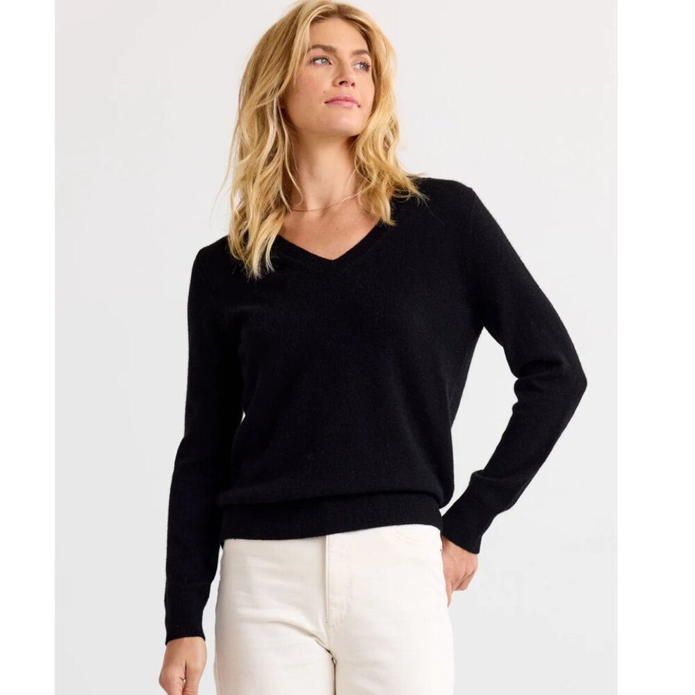Pura Cashmere Essential Cashmere V-Neck, Black, Small, NWT!